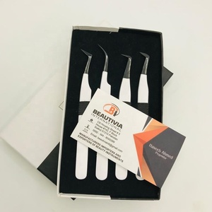 Pinzas de pestañas privadas personalizables profesionales Herramienta de extensión de pestañas sostenible de acero inoxidable con recubrimiento en polvo blanco y negro - Product Image 1