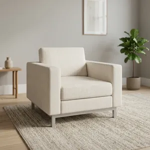 Sofá Moderno de Una Plaza con Brazos Cuadrados, Respaldo Ajustado, Tapizado en Tela, Relleno de Espuma, Patas de Metal, Mueble para Sala de Estar - Product Image 2