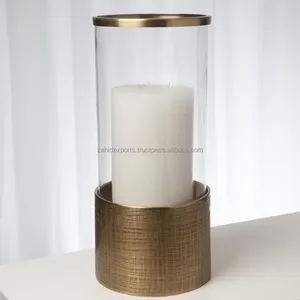 Round <b>Hurricane</b> Candleholder With Gold Base And Clear Glass Cylinder For Home Decoration - Product Image 5