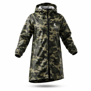 Manteau long camouflage personnalisé par sublimation, imperméable, à capuche, coupe-vent, vêtements de pluie d'extérieur, logo personnalisé, homme femme - Product Image 1