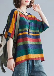Plus Size Women's <b>Patchwork</b> Anti-Wrinkle O-Neck Pullover Short Sleeve 100% Cotton Casual Summer Knit Tee 380g Digital Printed - Product Image 5