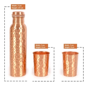 Juego de Botella de Agua de Cobre Puro Martillado con 2 Vasos a Juego y Caja de Regalo Negra con Forro de Satén Premium para la Buena Salud - Product Image 3