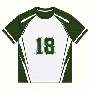 Maillot de basket-ball personnalisé unisexe vert et blanc, numéro 18, col rond, manches courtes, vêtements en maille de polyester anti-humidité - Product Image 1