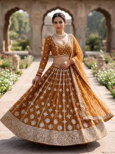 Divyam Creation F-1035 Lehenga Choli en Spandex Brodé Doré, Robe de Mariage Indienne Traditionnelle Longue pour Femme, Coupe Classique - Product Image 2