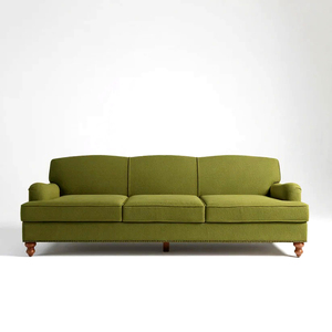 Sofá de 3 Plazas de Lujo Estilo Europeo Moderno, Tapizado en Tela, con Brazos Cuadrados Bridgewater, Patas de Madera Maciza Torneadas y Detalles de Tachuelas - Product Image 4