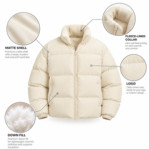 Blouson matelassé beige de qualité supérieure pour homme, col montant, coupe-vent, chaud, fermeture éclair intégrale, épais, vêtements d'extérieur d'hiver pour homme - Product Image 5