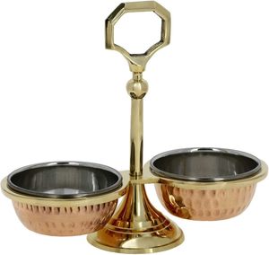 Offre Spéciale : Ensemble de Service Classique en Métal – 2 Récipients à Condiments avec Support en Laiton à Trois Compartiments, en Cuivre et Acier, Sans BPA - Product Image 1