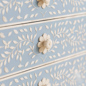 Handmade Light Blue Bone Inlay <b>Bedside</b> <b>Table</b> Floral Pattern 3 <b>Drawer</b> Nightstand End <b>Table</b> Living Room Furniture From India - Product Image 5
