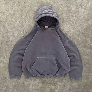Sudadera con capucha gris jaspeado personalizada para hombre, con cremallera completa, hombros caídos, bolsillos delanteros, manga larga, estilo casual urbano. - Product Image 3