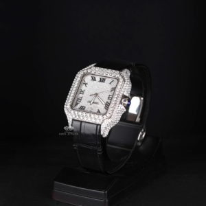 นาฬิกาข้อมือผู้ชายหรูหรา ประดับเพชรโมอิสซาไนต์ หน้าปัดโรมัน สายหนังสีดำ ระบบออโตเมติก สไตล์ฮิปฮอป บลิงค์ บลิซ ดาวน์ - Product Image 3