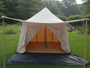 Novedosa Carpa de Lona Inclinada para Pared, 10x10x10 Pies, con Toldo, Ventana Trasera, Puerta Individual, Metálica, para Cuatro Estaciones, de Tela de Algodón Repelente al Agua - Product Image 2