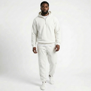 Ensemble de survêtement 2-en-1 pour homme en coton épais 100 %, avec sweat à capuche zippé et pantalon de jogging en molleton – Fabricant OEM en gros - Product Image 1