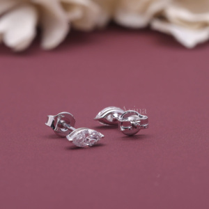 IGI Certified Lab Grown Diamond Marquise Solitaire Stud <b>Earrings</b> in 14K White / Rose & Yellow Gold | Luxury Diamond <b>Earrings</b> - Product Image 2