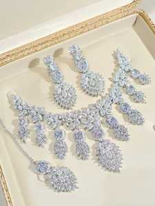 Parures de bijoux tendance de luxe pour femmes, ensembles de bijoux fantaisie couleur or, collier et boucles d'oreilles, collection de bijoux de mariée à la mode - Product Image 4