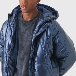 Wholesale Outdoor <b>Light</b> Warm Duck Custom Logo Nylon Black Hooded Winter Bubble Puff Filled Down <b>Puffer</b> <b>Jackets</b> for Men - Product Image 5