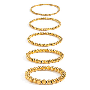 18K gold stainless steel ball <b>elastic</b> <b>cord</b> bracelet - Product Image 1