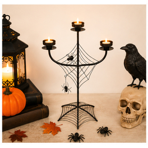 Wholesale <b>Black</b> Metal Spider Web <b>Candelabra</b> 3-Tier Spooky Halloween Candle Holder for Home Table Centerpiece & Party Decor - Product Image 6