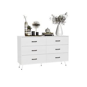 Cassettiera a 3 livelli e 6 cassetti con gambe alte, bianca, 133x40x84 cm, rivestita in tessuto, in truciolato, tessuto non tessuto, doppia fila - Product Image 3