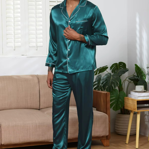 Customized in Stock Wholesale Long Sleeve Soft Lounge Wear <b>Men</b> Silk Satin Pj <b>Set</b> Women <b>Pajamas</b> <b>Set</b> - Product Image 5