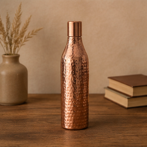 Copper Water Bottle Hammered Design Portable Travel <b>Drinkware</b> Minimalist Style With Lid - Product Image 1