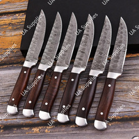 Cuchillos de Cocina Personalizados Hechos a Mano, Profesionales, Ecológicos, de Acero de Damasco, de 6 Piezas, con Hoja Entera Parcialmente Dentada, Ambidiestros