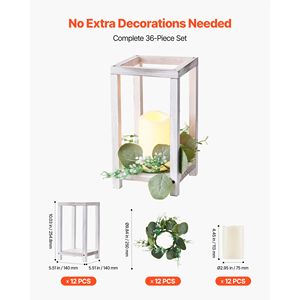 Set di 12 Lanterne in Legno per Centrotavola Matrimoniale, Include 12 Portacandele in Legno e 12 Decorazioni LED Senza Fiamma per Matrimoni - Product Image 4