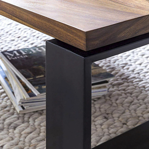 Mesa de Centro Industrial de Madera Maciza de Mango con Acabado en Miel y Base Metálica Negra Plegable y Resistente para Hogar, Oficina, Restaurante - Product Image 6