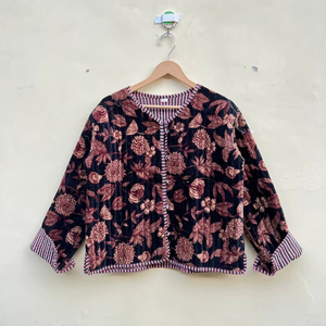 Veste kimono en velours de coton 100% faite à la main |   Automne/Hiver Respirant Écologique Séchage Rapide Anti-Plis Col Rond Matelassé - Product Image 1