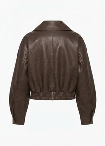 <b>Brown</b> Genuine <b>Leather</b> Moto <b>Jacket</b> <b>Women</b> Oversized Cropped Biker Outerwear Turn-down Collar for Autumn - Product Image 6