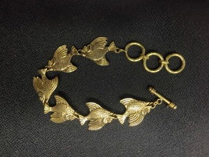 Handmade Brass Koi Fish Link Bracelet | Gold Tone Lucky Fish <b>Charm</b> Chain Bracelet | Bohemian Nautical Statement Jewelry Supplier - Product Image 1
