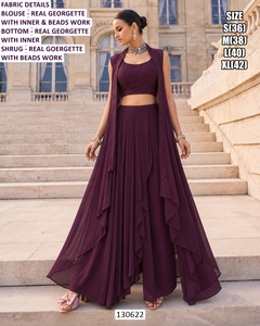 Lehenga Choli Royal Divine Wine Georgette, tenue traditionnelle pour les fêtes - Product Image 1