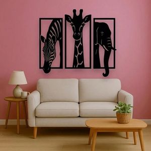 CIFbuy Metal Arts Ensemble de 3 décorations murales en métal, peinture cuite au four, animaux africains, zèbre, girafe, éléphant, pour la décoration de la maison - Product Image 6