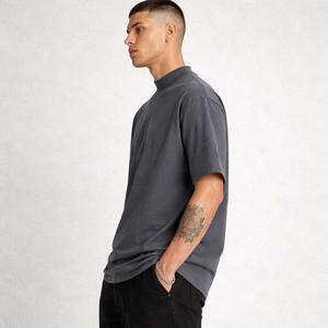 Men's Oversized Knitted Sporty <b>Mock</b> <b>Neck</b> Cotton T-Shirt Dark Gray Casual Streetwear Breathable Quick Dry Summer <b>Top</b> - Product Image 3