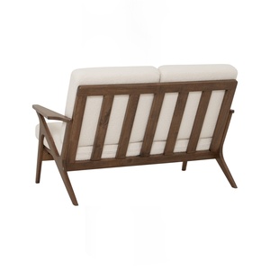 Contemporary Modern Solid <b>Wood</b> <b>Frame</b> in Walnut Finish Double Seater <b>Sofa</b> with White Furry Fabric Upholstery for Living Room - Product Image 4