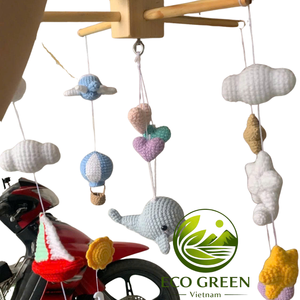 Wholesale Handmade Crochet Nursery Mobile Personalized Baby Room Decor with Custom <b>Name</b> and Wooden <b>Ring</b> - Product Image 1