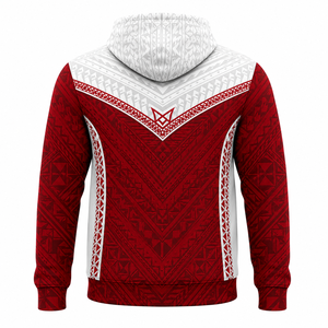 Sudadera con Capucha Unisex con Estampado Geométrico Rojo y Blanco, Impresión por Sublimación, Protección UV UPF 50, Chaqueta para Adultos - Product Image 2