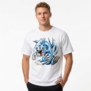 T-shirt blanc surdimensionné pour homme avec imprimé dragon bleu, manches courtes, col rond, coupe décontractée en jersey - Product Image 6