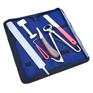 Kit d'outils de fermeur pour le soin des sabots avec râpe à sabots, coupe-sabots pour poulains, couteau à sabots, couteau à sabots courbé, pince à sabots, polisseur et pique-sabots - Product Image 1