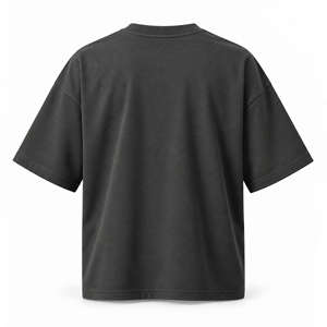 เสื้อยืดคอกลมแขนสั้นสีเทาล้วนทรงโอเวอร์ไซส์สำหรับผู้ชาย ผ้าถักแบบลำลอง - Product Image 6