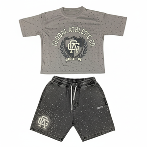 Conjuntos de dos piezas de algodón para hombre con estampado de logotipo personalizado, ropa urbana de verano, camisetas con estampado completo y conjunto de pantalones cortos deportivos para hombre - Product Image 3