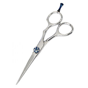 Ciseaux de coiffure professionnels en acier inoxydable allemand, pour droitiers, manche moyen, lame tranchante, couleur argent, vis bleue - Product Image 2