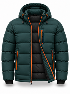 Chaqueta Acolchada con Capucha para Hombre, Color Verde Oscuro, Cálida, Impermeable, de Secado Rápido, Resistente al Viento, Informal, con Cierre Frontal, Relleno de Poliéster, Corte Regular - Product Image 4