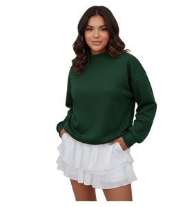 Women's Soft Cotton Mock Neck Streetwear <b>Jumper</b> Custom Logo Embroidered Fleece Oversized <b>Pullover</b> Silk Mock Neck Sweatshirt - Product Image 1