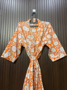 Bata Kimono de Algodón Transpirable con Estampado Digital y Cuello en V, con Cordón Ajustable, para Mujer, Estampado Floral, Ligera, para Playa o Spa - Product Image 3