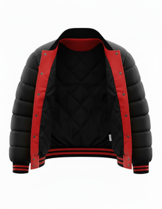 Chaqueta Bomber de Invierno para Hombre, Roja y Negra, Estilo Universitario, con Botones a Presión, Cuello y Puños Acanalados, Corte Ajustado - Product Image 2
