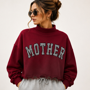 Personalized Gingham Embroidery <b>Chenille</b> Pattern Lettering Gameday Sporty <b>Jumpers</b> Oversized Mock Neck <b>Women</b> Pullover Sweatshirts - Product Image 2