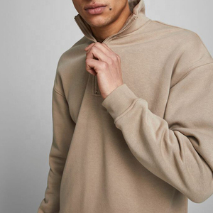 Sweat-shirt unisexe en coton tricoté à col zippé, manches longues, couleur unie, décontracté, respirant - Product Image 4