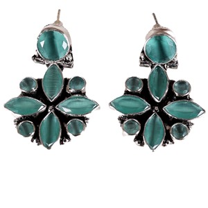 Trendy Monalisa Zircon Oxidized Bohemian Flower Stud <b>Earring</b> <b>Silver</b> Finish Brass Ethnic Fashion Party Jewellery Bulk Supplier - Product Image 3
