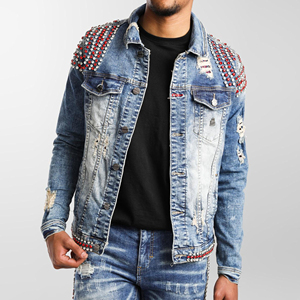 Best Price Custom 100% Cotton Men's Denim <b>Rhinestone</b> Winter Crew Neck Front <b>Jacket</b> High Quality Waterproof Breathable - Product Image 1