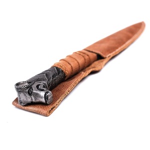 Couteau de poche Viking en acier forgé à haute teneur en carbone, lame de 5,5 pouces, manche tête de sanglier, étui en cuir, ambidextre, article de cosplay Field Edge - Product Image 5